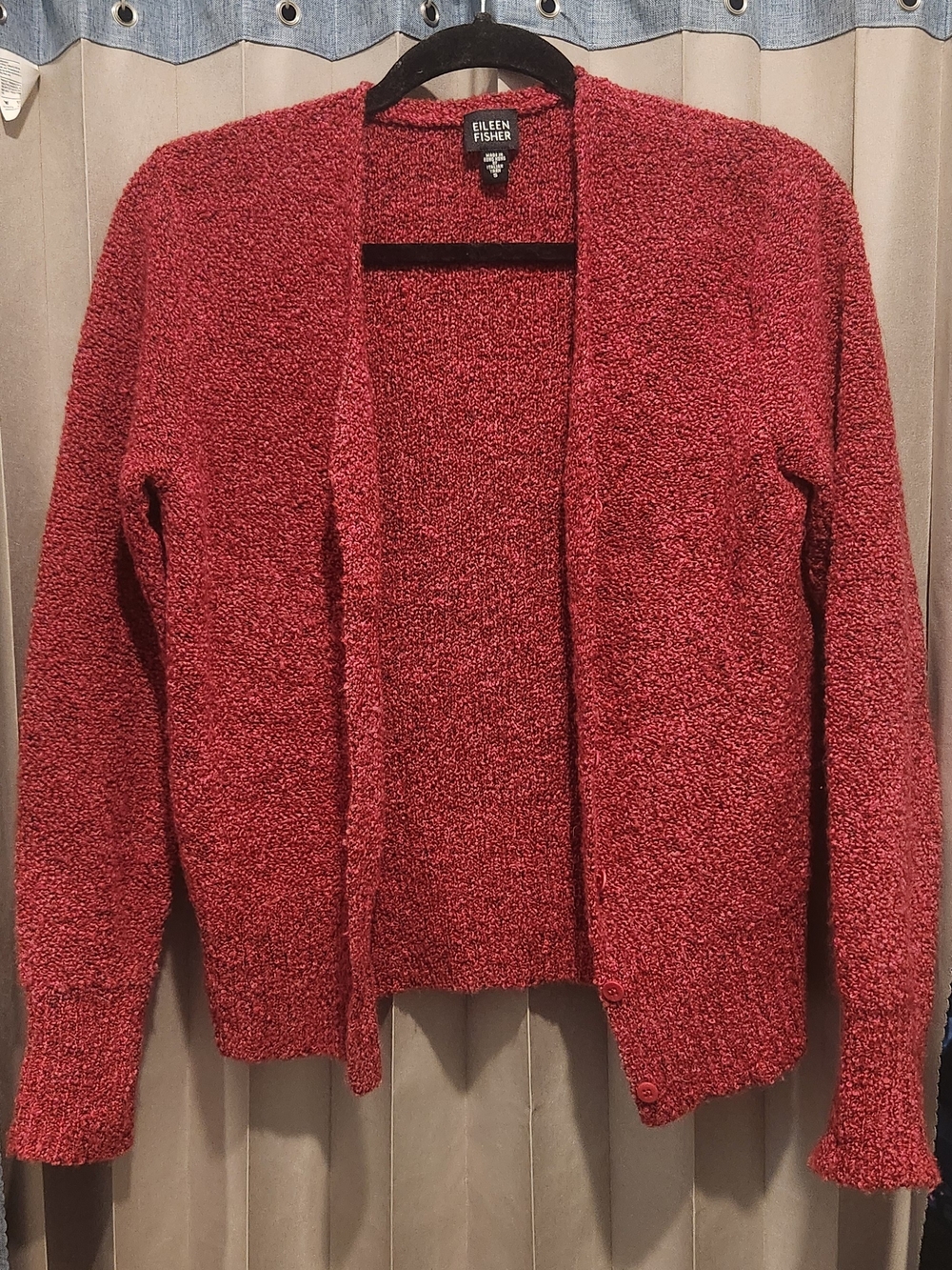 Eileen Fisher Red Open-Front Bouclé Cardigan